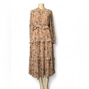 fab'rik Floral Beige Long Sleeve Maxi Dress